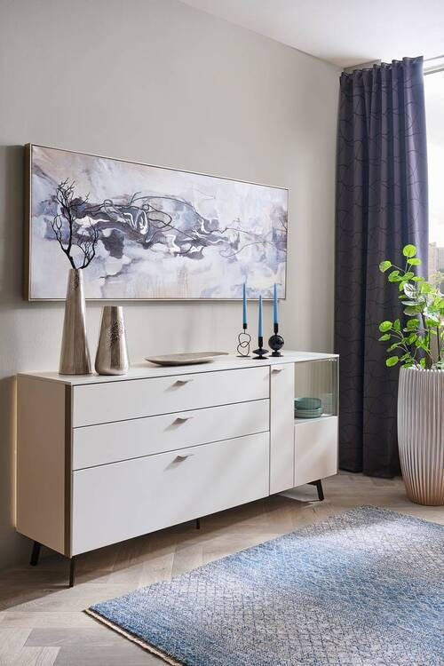 SIDEBOARD 182/72/43 cm  in Weiß, Alufarben  - Edelstahlfarben/Alufarben, Design, Glas/Holzwerkstoff (182/72/43cm) - Venjakob