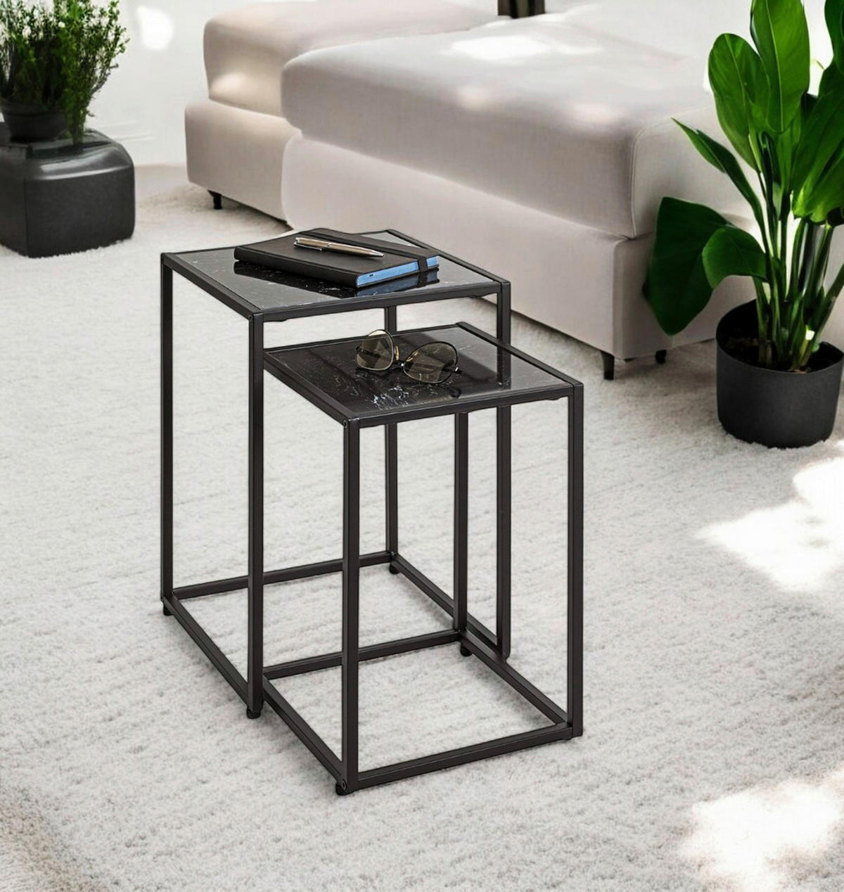 BEISTELLTISCHSET in Metall, Holzwerkstoff 28/33/28/33/43/50 cm  - Schwarz, Trend, Holzwerkstoff/Metall (28/33/28/33/43/50cm)