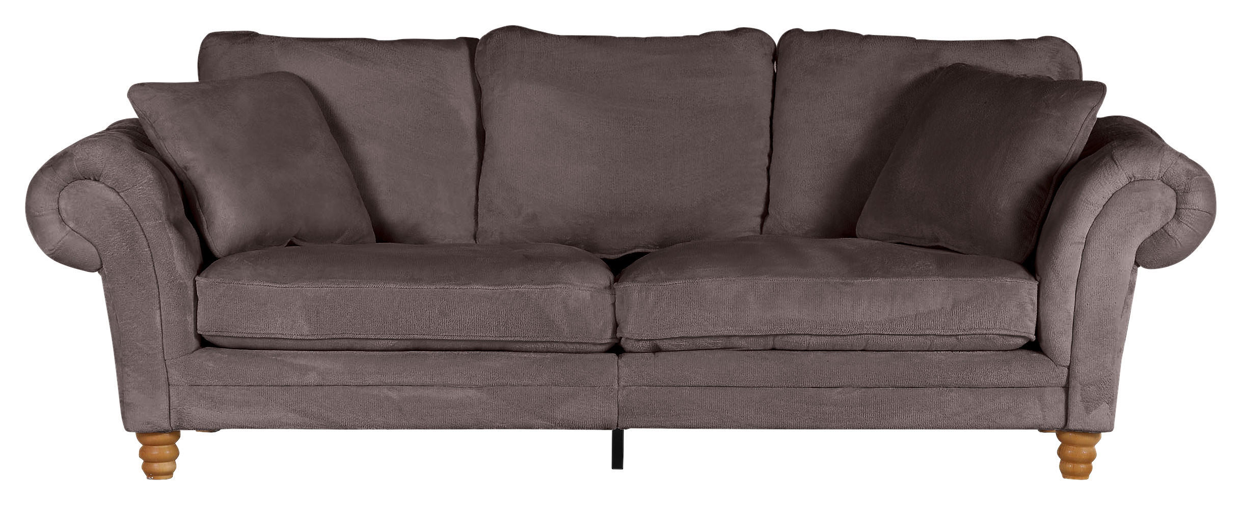 BIG SOFFA i plysch lerfärgad  - furufärgad/lerfärgad, Trend, trä/textil (273/85/110cm) - MID.YOU