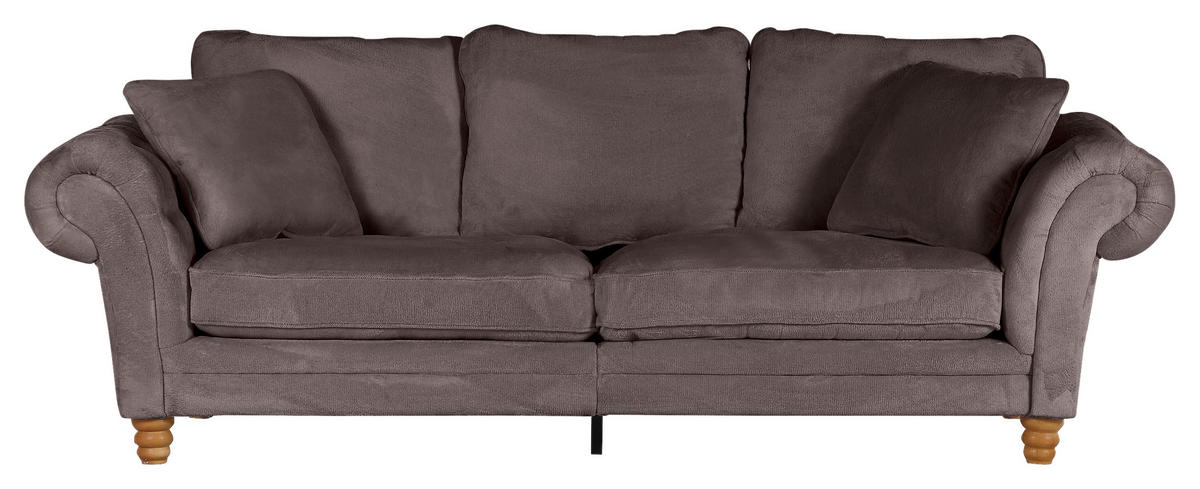 BIG SOFFA i plysch lerfärgad  - furufärgad/lerfärgad, Trend, trä/textil (273/85/110cm) - MID.YOU