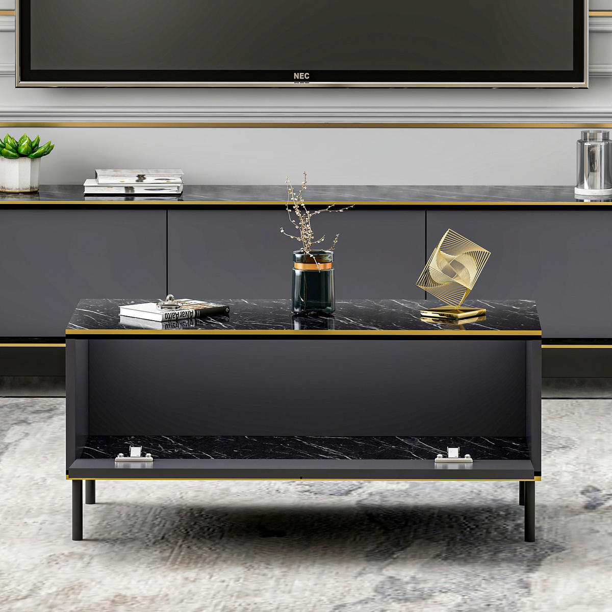 COUCHTISCH Imaj Couchtisch 90/45/40 cm rechteckig Anthrazit, Schwarz  - Anthrazit/Schwarz, Design, Holzwerkstoff/Metall (90/45/40cm) - Livetastic