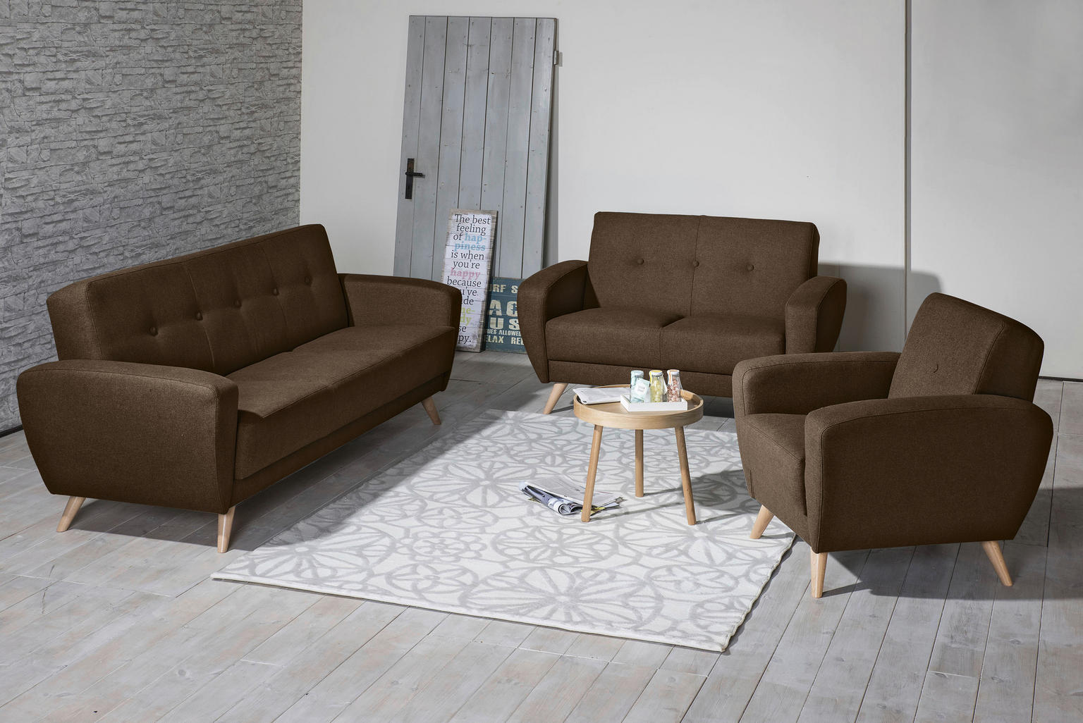 2-SITZER-SOFA Samt, Velours Braun - Einrichtungsbeispiel