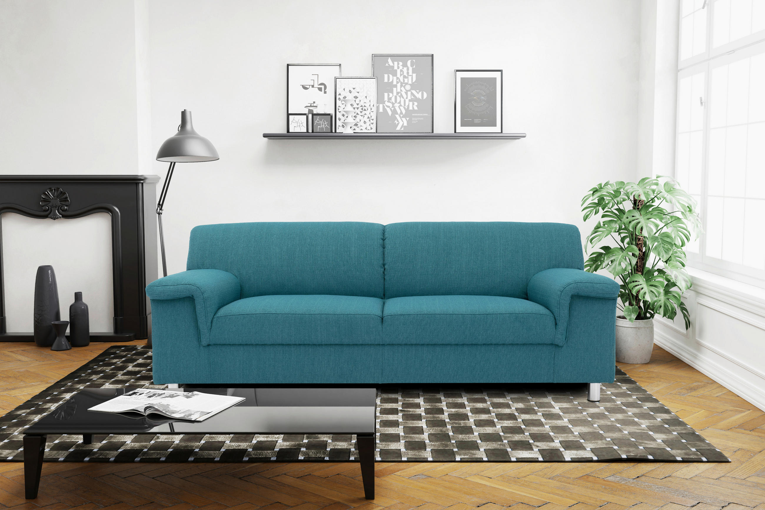 2-SITZER-SOFA in Webstoff Petrol  - Chromfarben/Petrol, KONVENTIONELL, Textil/Metall (145/72/80cm) - MID.YOU