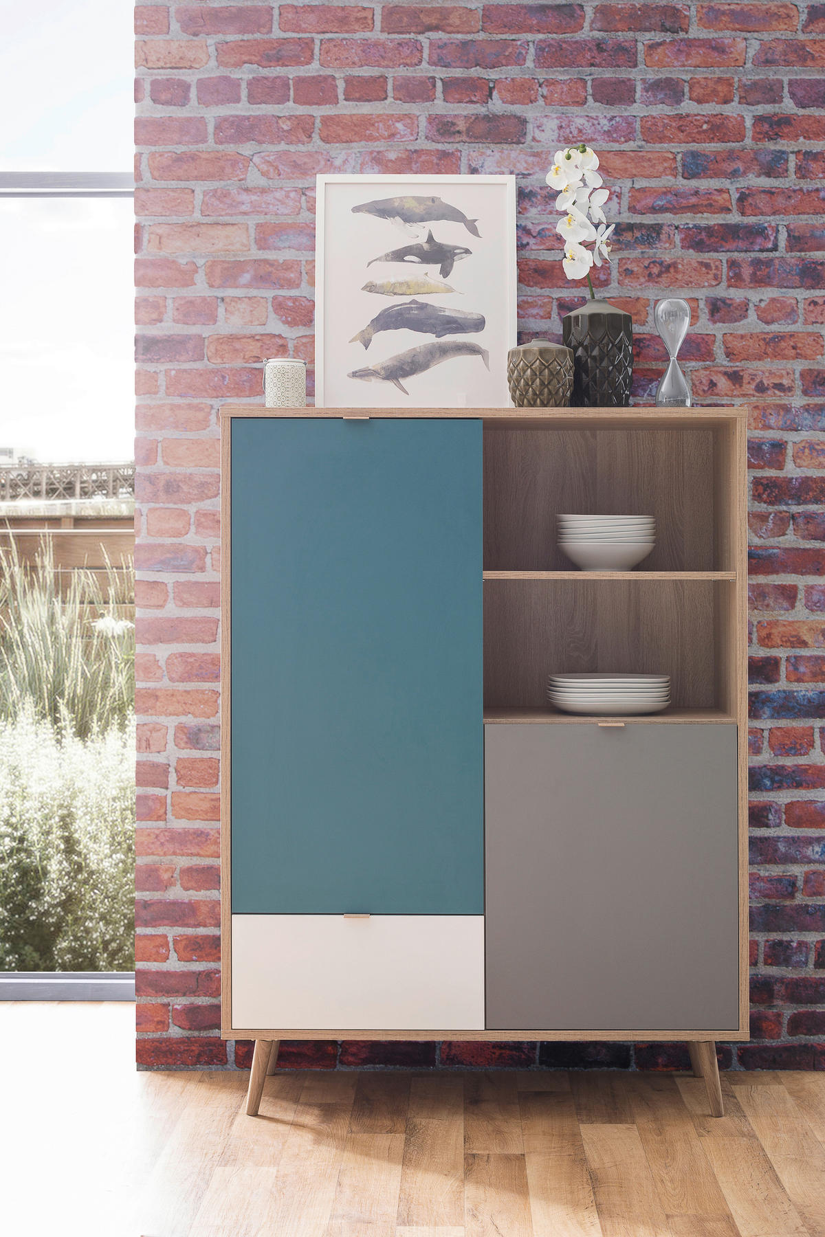 HIGHBOARD  in 103/139/40 cm  - Eichefarben/Petrol, Trend, Holzwerkstoff (103/139/40cm) - MID.YOU