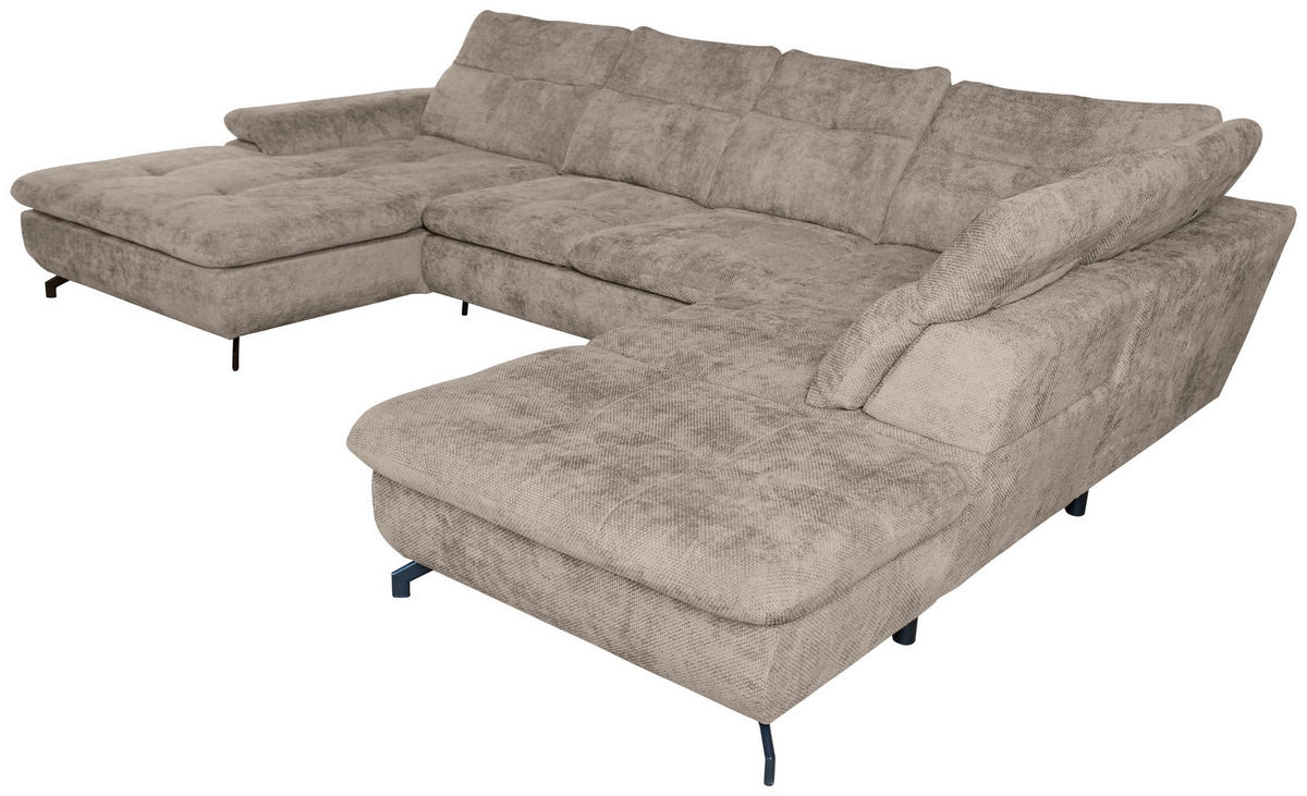 WOHNLANDSCHAFT Beige Struktur  - Beige/Schwarz, KONVENTIONELL, Textil/Metall (188/357/253cm) - Carryhome