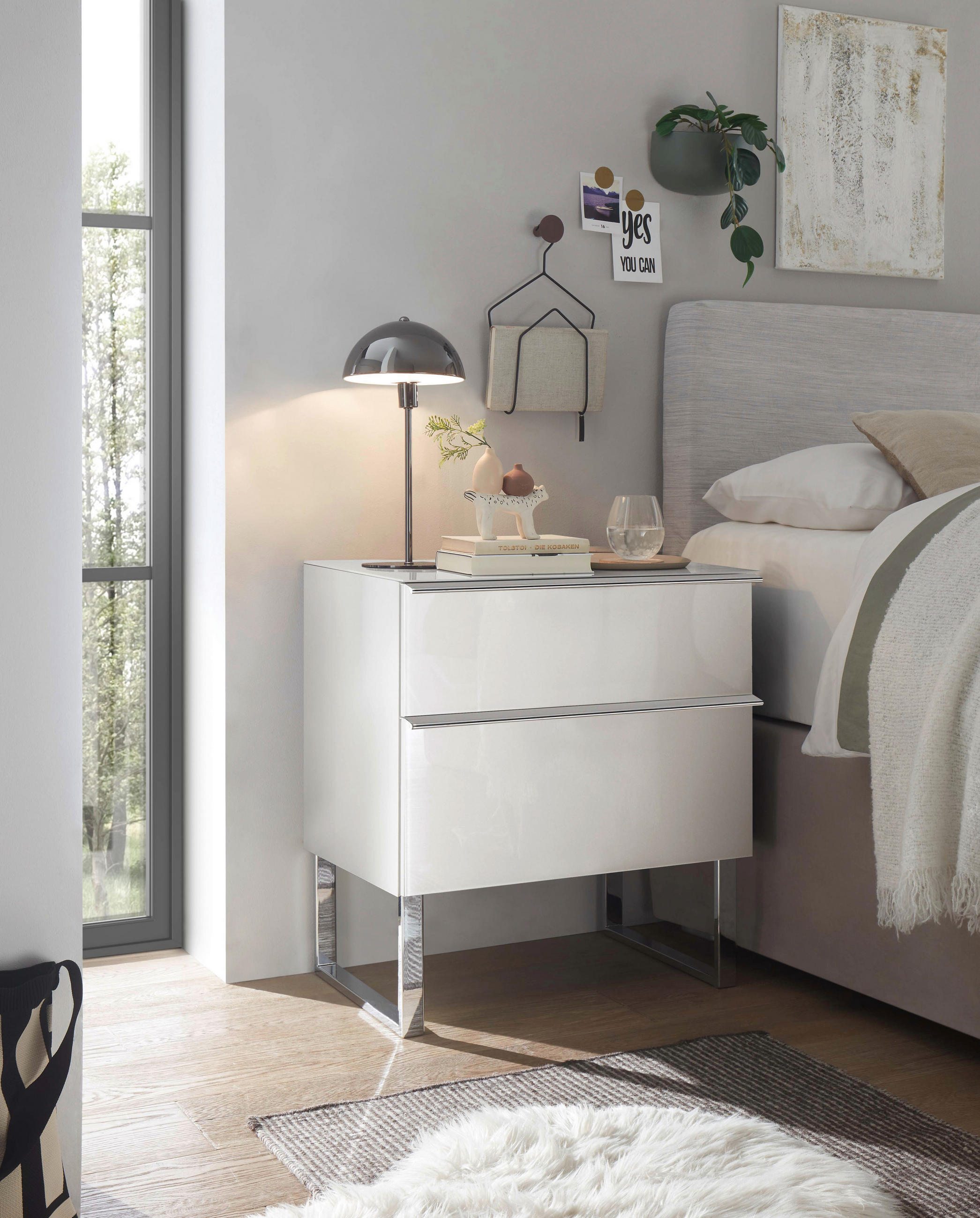 NACHTSCHRANK 60/65,8/43 cm  - Chromfarben/Weiß, Basics, Glas/Holzwerkstoff (60/65,8/43cm) - Dieter Knoll