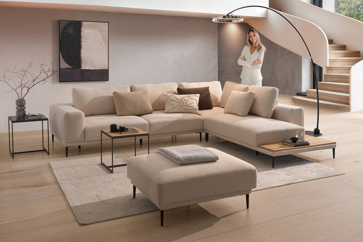 ECKSOFA Naturfarben Leinwand  - Schwarz/Naturfarben, Design, Textil/Metall (318/271cm) - Emilio Belluti