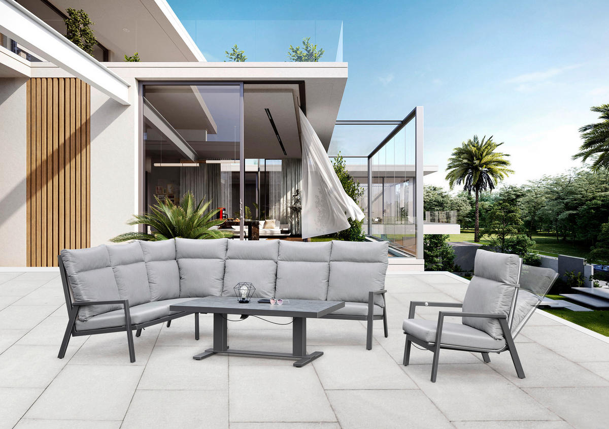 LOUNGE MIZA  - antracit/svetlo siva, Design, kovina/steklo (141/80/50-70cm) - Amatio