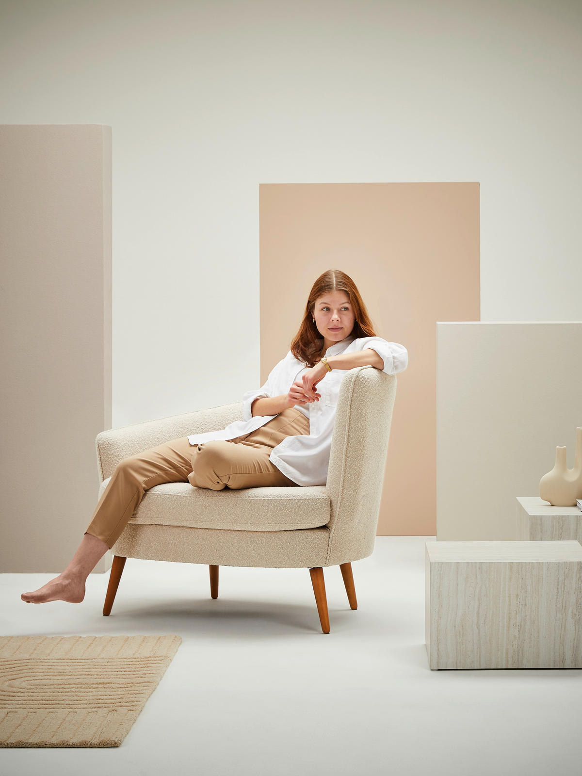 SESSEL Bouclé Beige    - Beige/Naturfarben, KONVENTIONELL, Holz/Textil (106/88/83cm) - Max Winzer