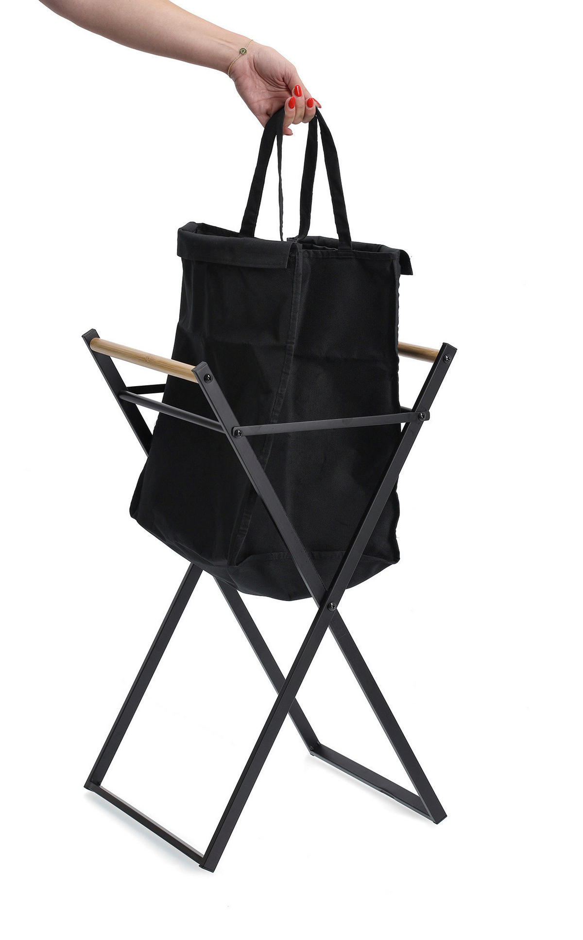 WÄSCHESAMMLER - Schwarz, Basics, Holz/Textil (36,5/40/67cm) - Zeller Present