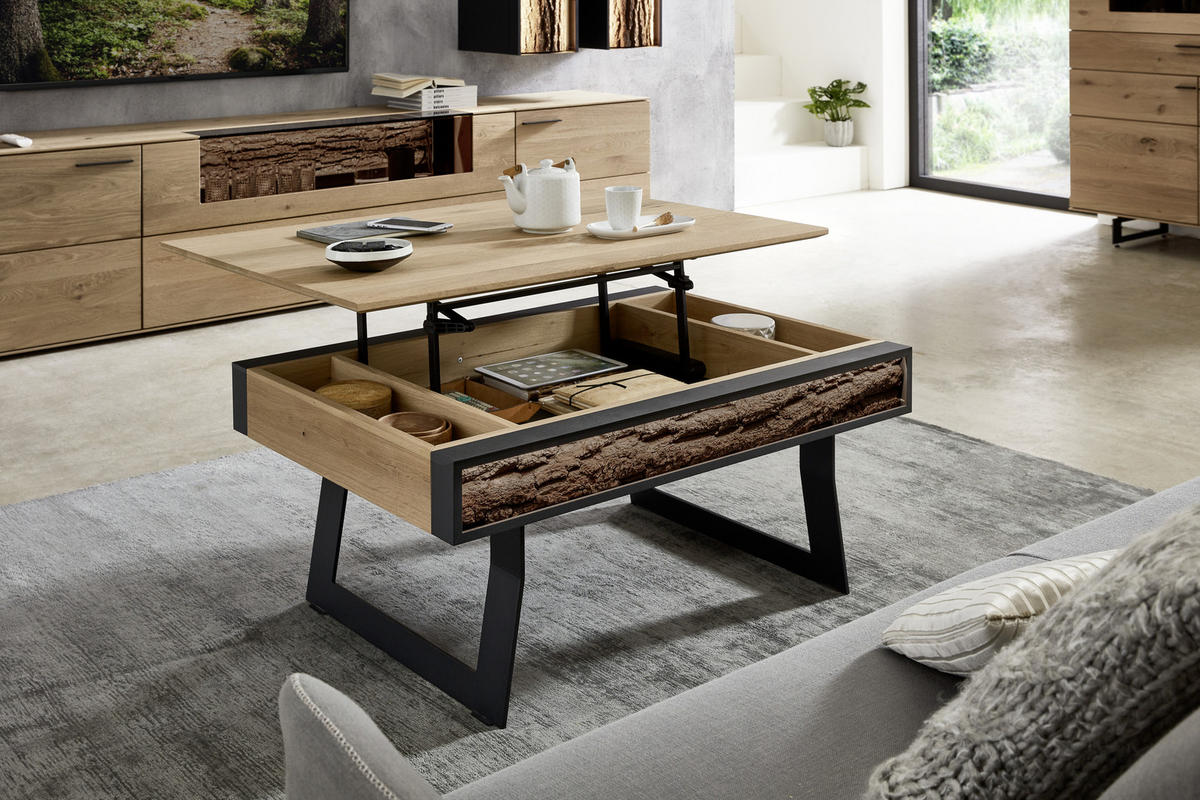 COUCHTISCH Kerneiche vollmassiv 105/75/47 cm rechteckig Anthrazit, Eichefarben  - Eichefarben/Anthrazit, Design, Holz/Metall (105/75/47cm) - Valnatura