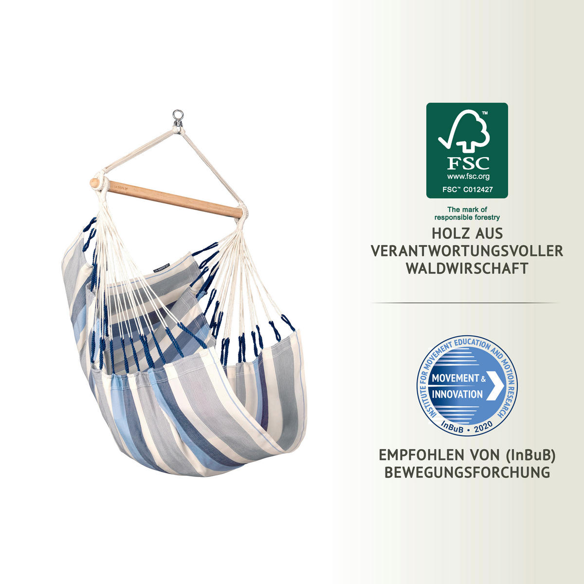ZÁVESNÉ KRESLO  - svetlomodrá/biela, Basics, drevo/textil (90/145/140cm) - La Siesta