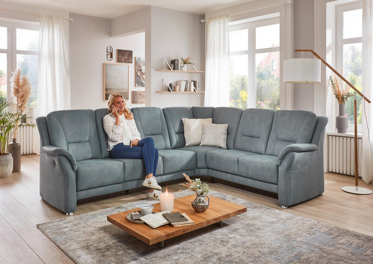 ECKSOFA in Mikrofaser Blaugrau  - Beige/Blaugrau, Konventionell, Textil/Metall (223/275cm) - Beldomo Comfort