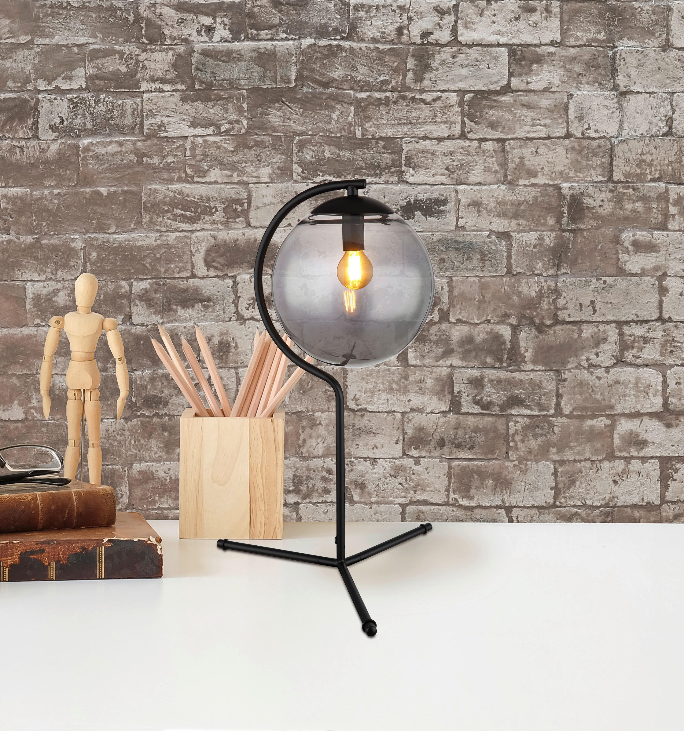 TISCHLEUCHTE - Schwarz, Basics, Glas/Metall (35/50cm) - Globo