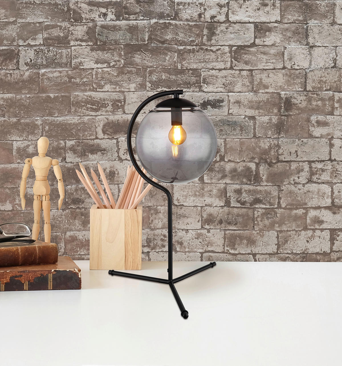 TISCHLEUCHTE - Schwarz, Basics, Glas/Metall (35/50cm) - Globo
