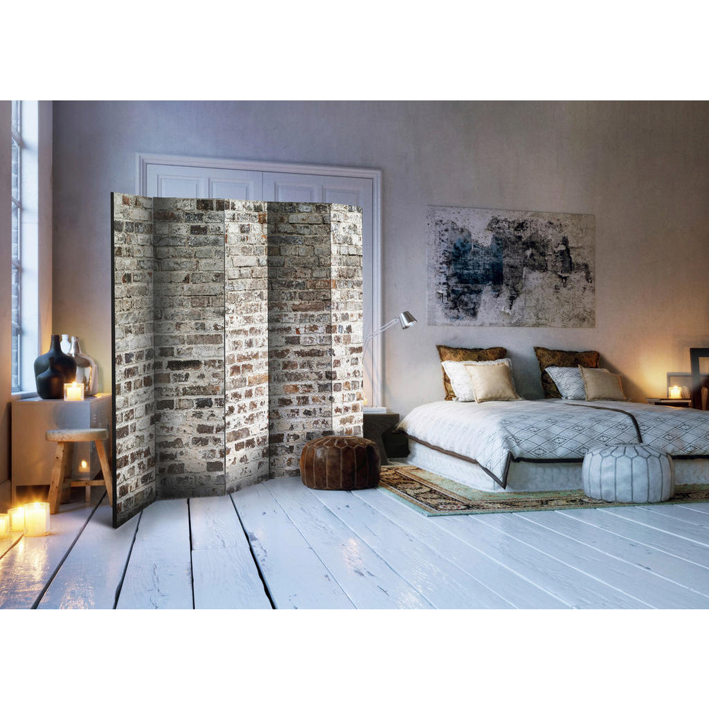 Thumbnail - artgeist Paravent, Grau, Mehrfarbig, Holz, Textil, Kiefer, massiv, Mauer, 225x172x3 cm, Motiv auf Vorderseite, Wohnzimme...
