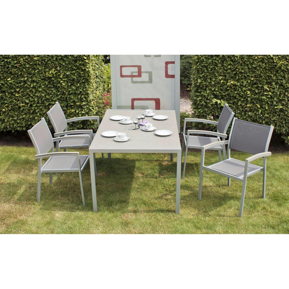 GARTENTISCHGRUPPE Aluminium  - Silberfarben/Grau, Basics, Glas/Kunststoff - Gardenson