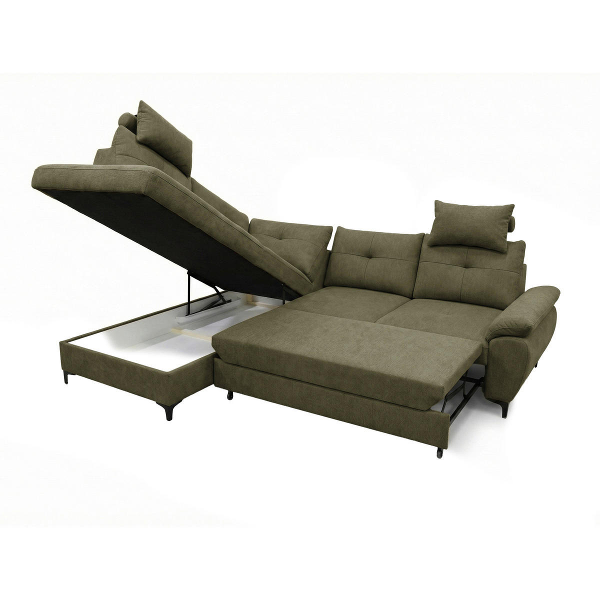 ECKSOFA SOLEI Grün Chenille Zierkissen, Bettkasten, Kopfstütze  - Schwarz/Grün, Design, Kunststoff/Textil (203/265cm) - MID.YOU