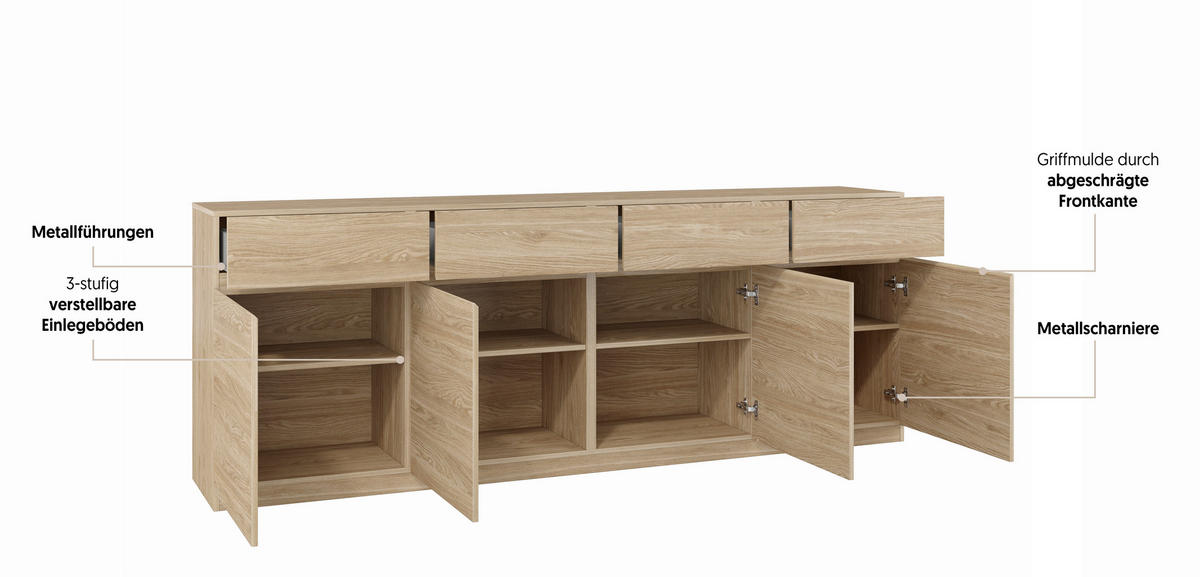SIDEBOARD Bern  in 224,8/82,5/40 cm  - Eichefarben, Design, Holzwerkstoff (224,8/82,5/40cm) - MID.YOU