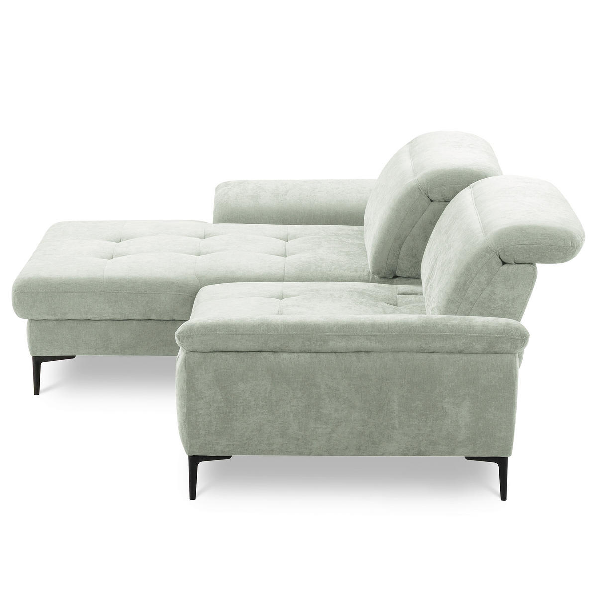 ECKSOFA PRADO Mintgrün Webstoff Bettkasten, Kopfteilverstellung, Sitztiefenverstellung  - Schwarz/Mintgrün, Design, Textil/Metall (195/268cm) - Livetastic