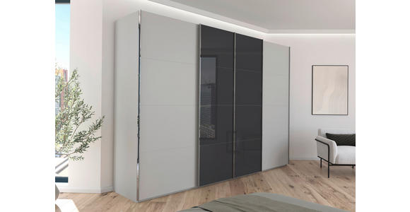 SCHWEBETÜRENSCHRANK 316/223/68 cm 4-türig Grau, Schwarz - Chromfarben/Schwarz, KONVENTIONELL, Glas/Holzwerkstoff (316/223/68cm) - Novel