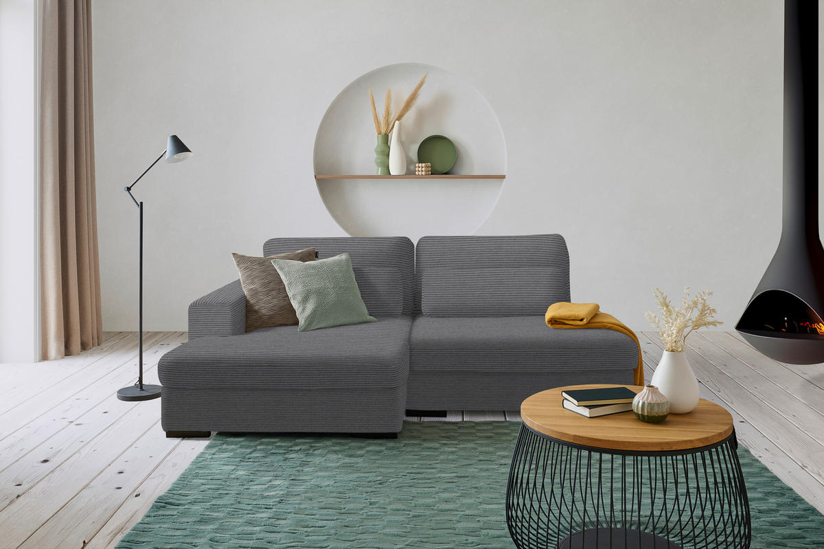 ECKSOFA in Cord, Velours Grau  - Schwarz/Grau, Design, Kunststoff/Textil (158/223cm) - Lomoco