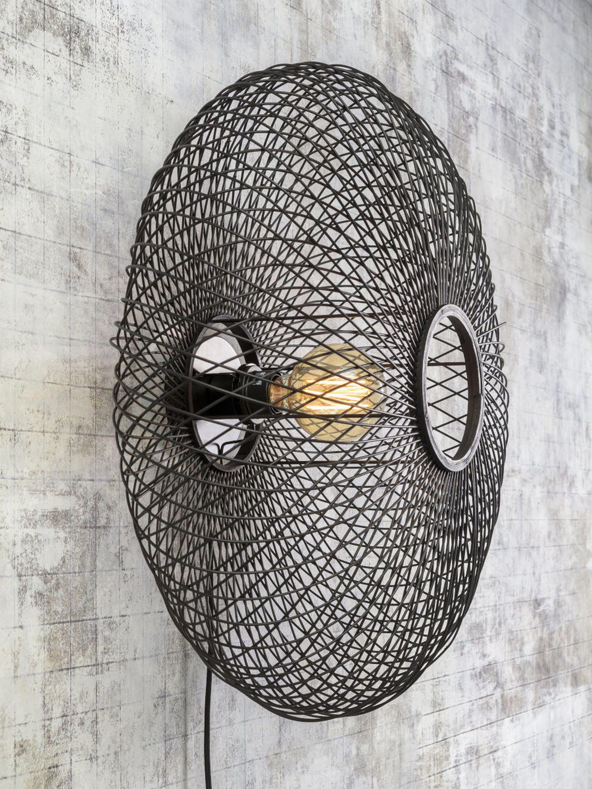 VÄGGLAMPA Cango 63/38 cm   - svart, Natur, naturmaterial (63/38cm) - Good & Mojo