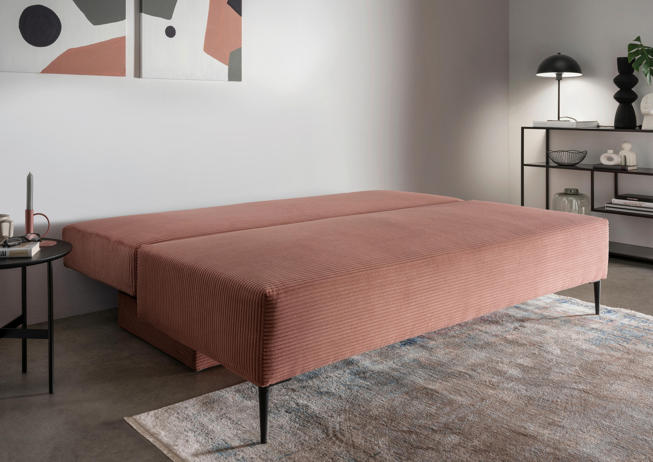 SCHLAFSOFA Cord Rot, Koralle  - Koralle/Rot, MODERN, Textil/Metall (198/90/100cm) - Livetastic