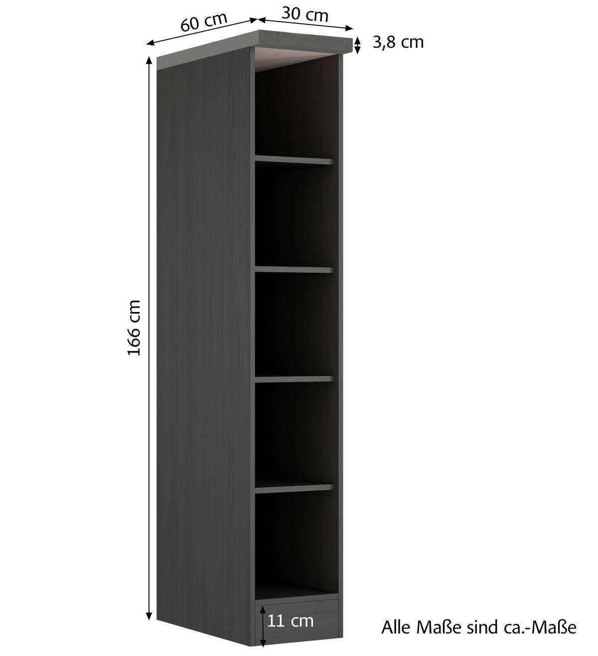REGAL  30/166/60 cm Graphitfarben  - Graphitfarben, Basics, Holzwerkstoff (30/166/60cm) - Held