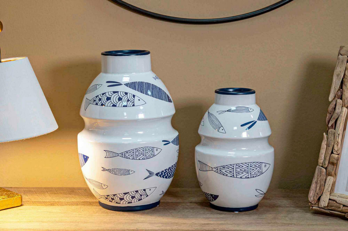 VASE  - Blau/Weiß, Basics, Keramik (21/31/21cm)