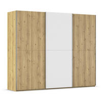 SCHWEBETÜRENSCHRANK 270/223/68 cm 3-türig Weiß, Eichefarben, Chromfarben  - Chromfarben/Eichefarben, Design, Glas/Holz (270/223/68cm) - Novel