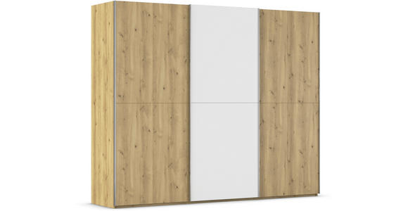 SCHWEBETÜRENSCHRANK 270/223/68 cm 3-türig Weiß, Eichefarben, Chromfarben  - Chromfarben/Eichefarben, Design, Glas/Holz (270/223/68cm) - Novel