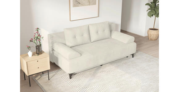 SCHLAFSOFA Plüsch Creme Rückenkissen, Armlehnenkissen, Bettkasten, Schlaffunktion, Rücken echt, Liegefläche im Originalstoff  - Creme/Schwarz, KONVENTIONELL, Textil/Metall (200/98/90cm) - Carryhome