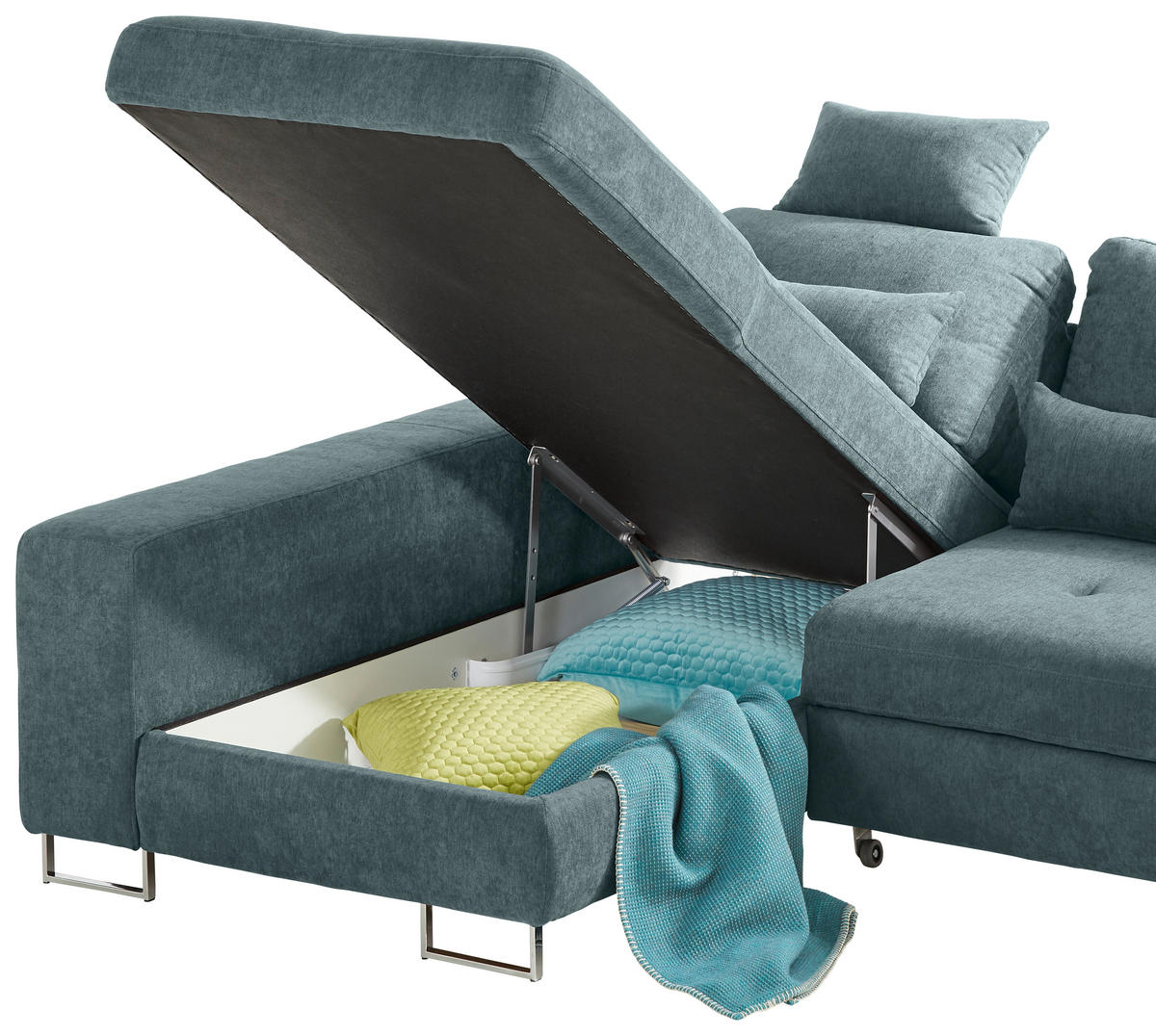 ECKSOFA in Flachgewebe Grün  - Grün, Design, Textil/Metall (188/260cm) - Hom`in
