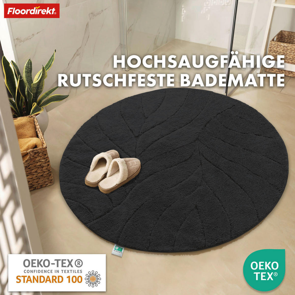 BADEMATTE Maris Schwarz 120 cm  - Schwarz, Basics, Kunststoff/Textil (120cm) - Floordirekt