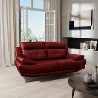 2-SITZER-SOFA  in Echtleder Rot   - Chromfarben/Rot, Design, Leder/Metall (185/92/99cm) - Livetastic
