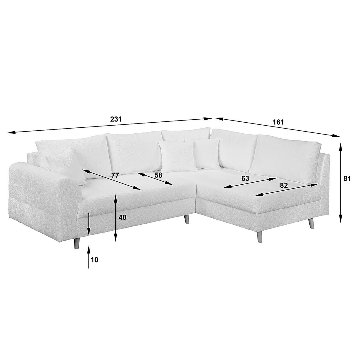 ECKSOFA Ariella Weiß Bouclé  - Naturfarben/Weiß, Design, Holz/Textil (231/161cm) - Livetastic