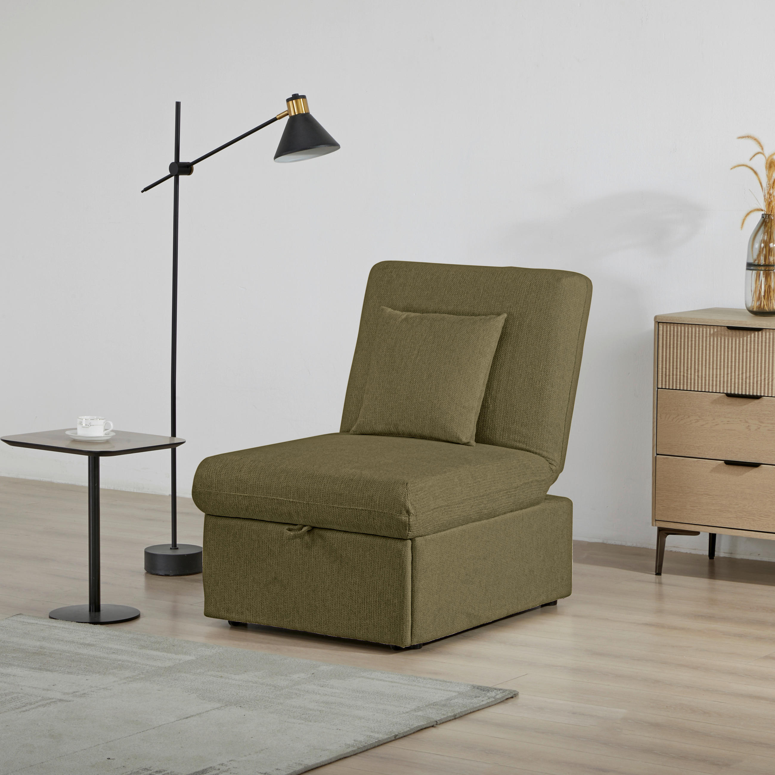 SCHLAFSESSEL in Samt Olivgrün  - Schwarz/Olivgrün, Design, Holz/Kunststoff (70/95/97cm) - Livetastic