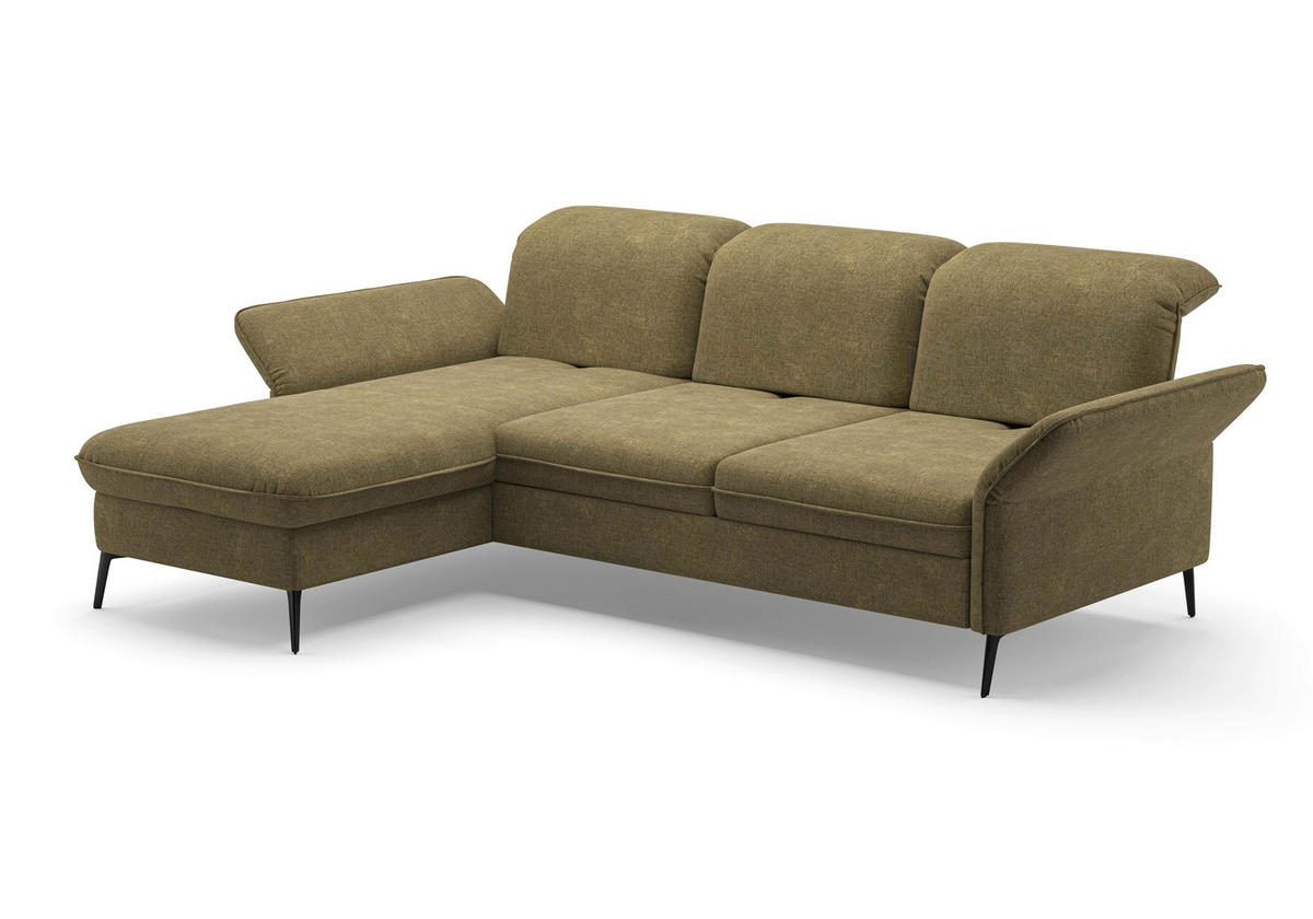ECKSOFA in Flachgewebe Olivgrün  - Schwarz/Olivgrün, Konventionell, Textil/Metall (198/264cm) - Sit & More