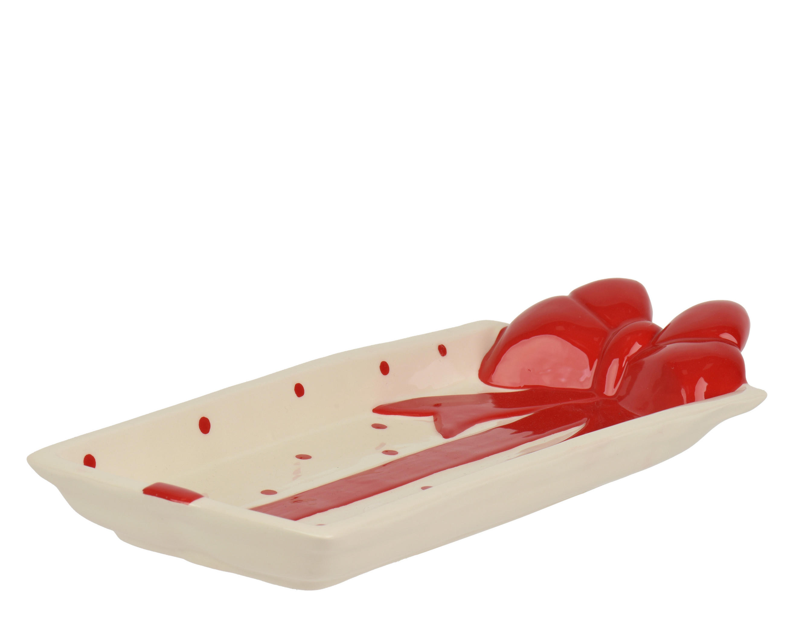 SERVIERPLATTE  - Weiss/Rot, Basics, Keramik (31.7/13.5/5cm)