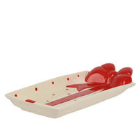 SERVIERPLATTE  - Weiss/Rot, Basics, Keramik (31.7/13.5/5cm)