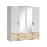 DREHTÜRENSCHRANK in Weiss, Sonoma Eiche  - Weiss/Alufarben, Modern, Holzwerkstoff/Kunststoff (180/190cm) - MID.YOU