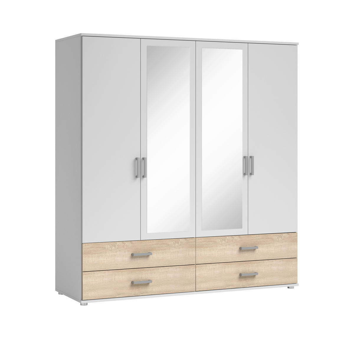 DREHTÜRENSCHRANK in Weiss, Sonoma Eiche  - Weiss/Alufarben, Modern, Holzwerkstoff/Kunststoff (180/190cm) - MID.YOU