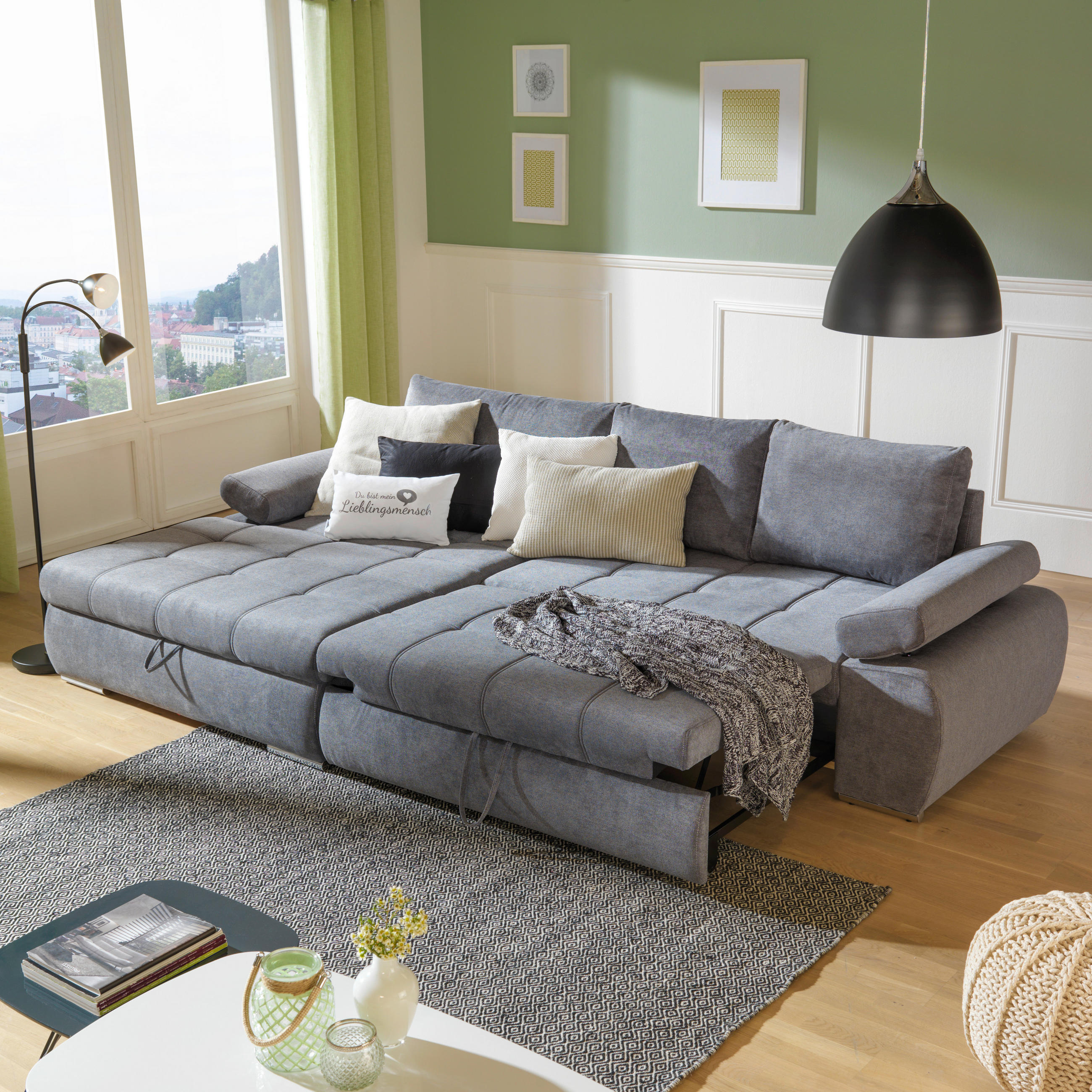 ECKSOFA Grau Flachgewebe  - Chromfarben/Weiß, Design, Kunststoff/Textil (173/294cm) - Carryhome