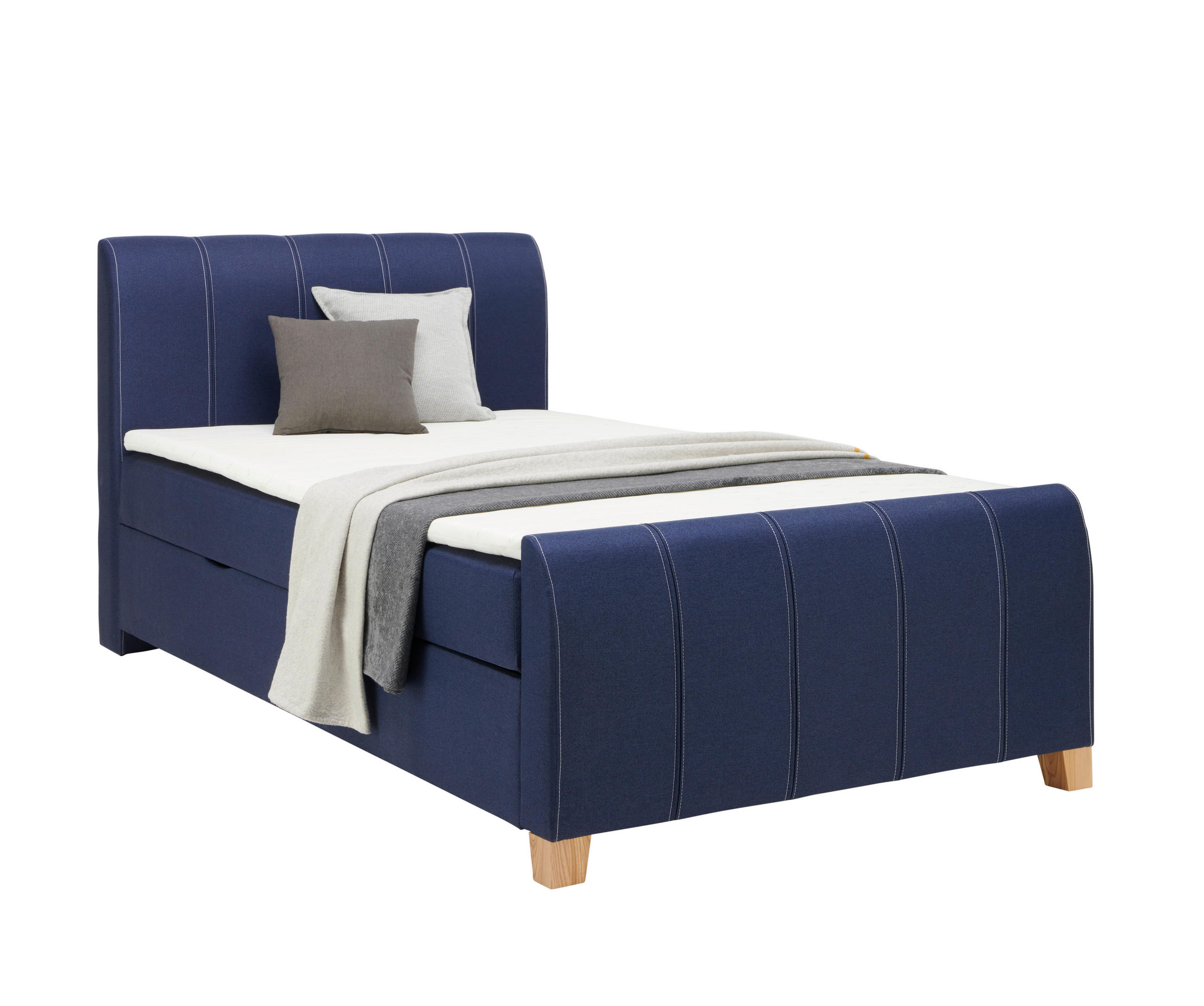 BOXBETT 120/200 cm,  in Blau, Matratze, Bettkasten, Topper, H3 = fest  - Blau/Eichefarben, KONVENTIONELL, Holz/Textil (120/200cm) - Xora