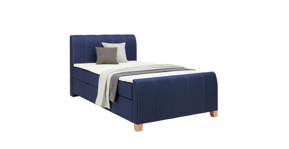 BOXBETT 120/200 cm,  in Blau, Matratze, Bettkasten, Topper, H3 = fest  - Blau/Eichefarben, KONVENTIONELL, Holz/Textil (120/200cm) - Xora