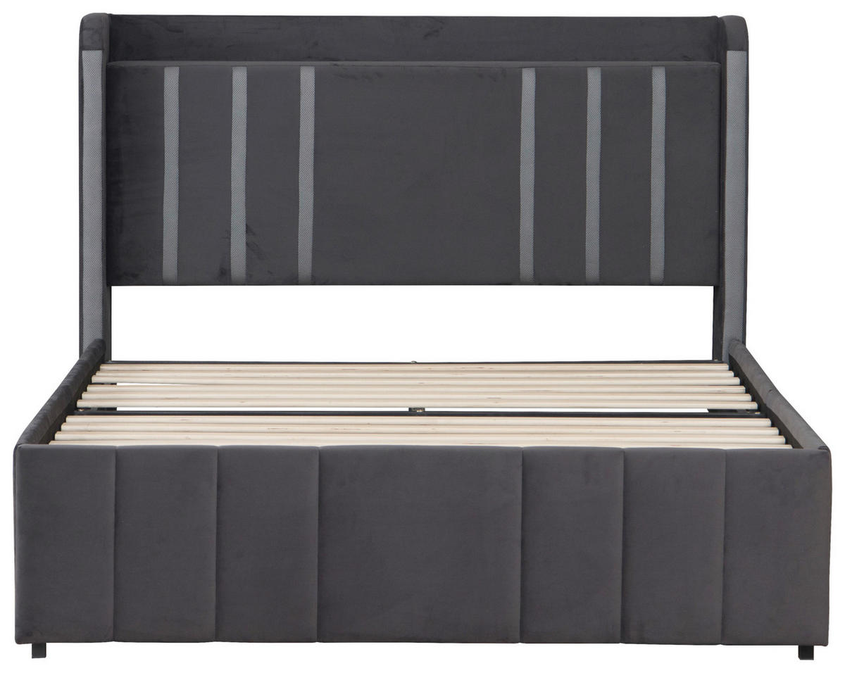 POLSTERBETT 140/200 cm,  in Dunkelgrau, gepolstertes Kopfteil, Beleuchtung, Lattenrost,  - Dunkelgrau/Schwarz, Design, Holz/Textil (140/200cm) - Boxxx