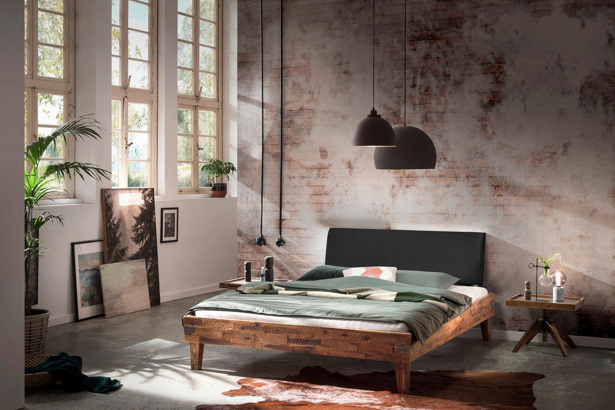 BETT 200/200 cm  in Anthrazit, Braun, Akaziefarben  - Anthrazit/Schwarz, Design, Holz (200/200cm) - Hasena