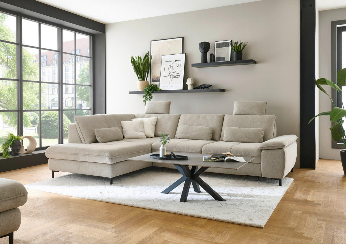 ECKSOFA  in Flachgewebe Sandfarben  214/308 cm  - Sandfarben/Schwarz, Design, Textil/Metall (214/308cm) - Beldomo Speed