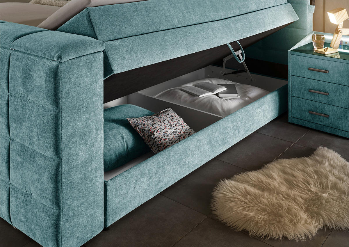 BOXSPRING-ÁGY 180/200 cm  olajkék  - olajkék, Konventionell, textil (180/200cm) - Carryhome